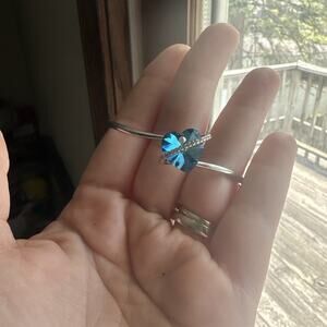 Aoboco Sterling Silver Link Bracelet With Blue Heart Stone